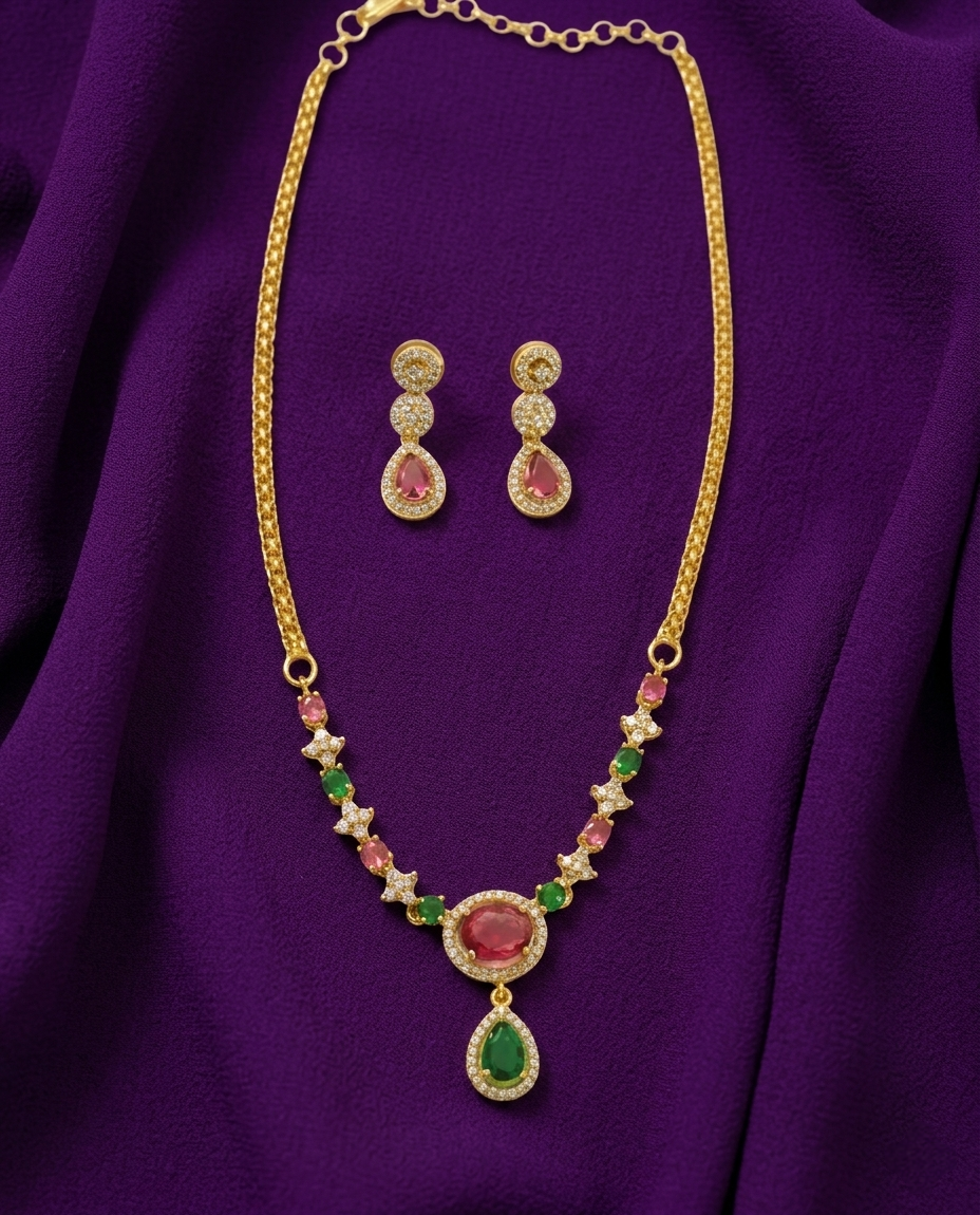 Stylish American Diamond Necklace Set
