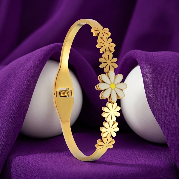 Anti-Tarnish Gold-Plated Floral Bangle Style Bracelet