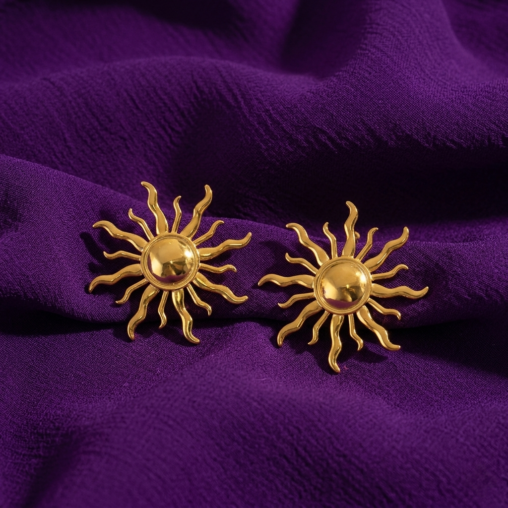 Gold-Plated Sun Pattern Stud Earrings