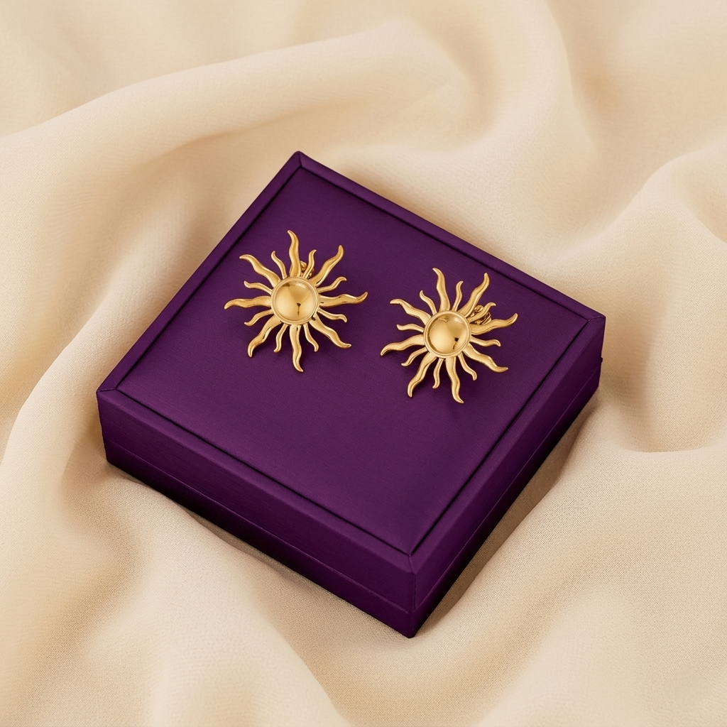 Gold-Plated Sun Pattern Stud Earrings