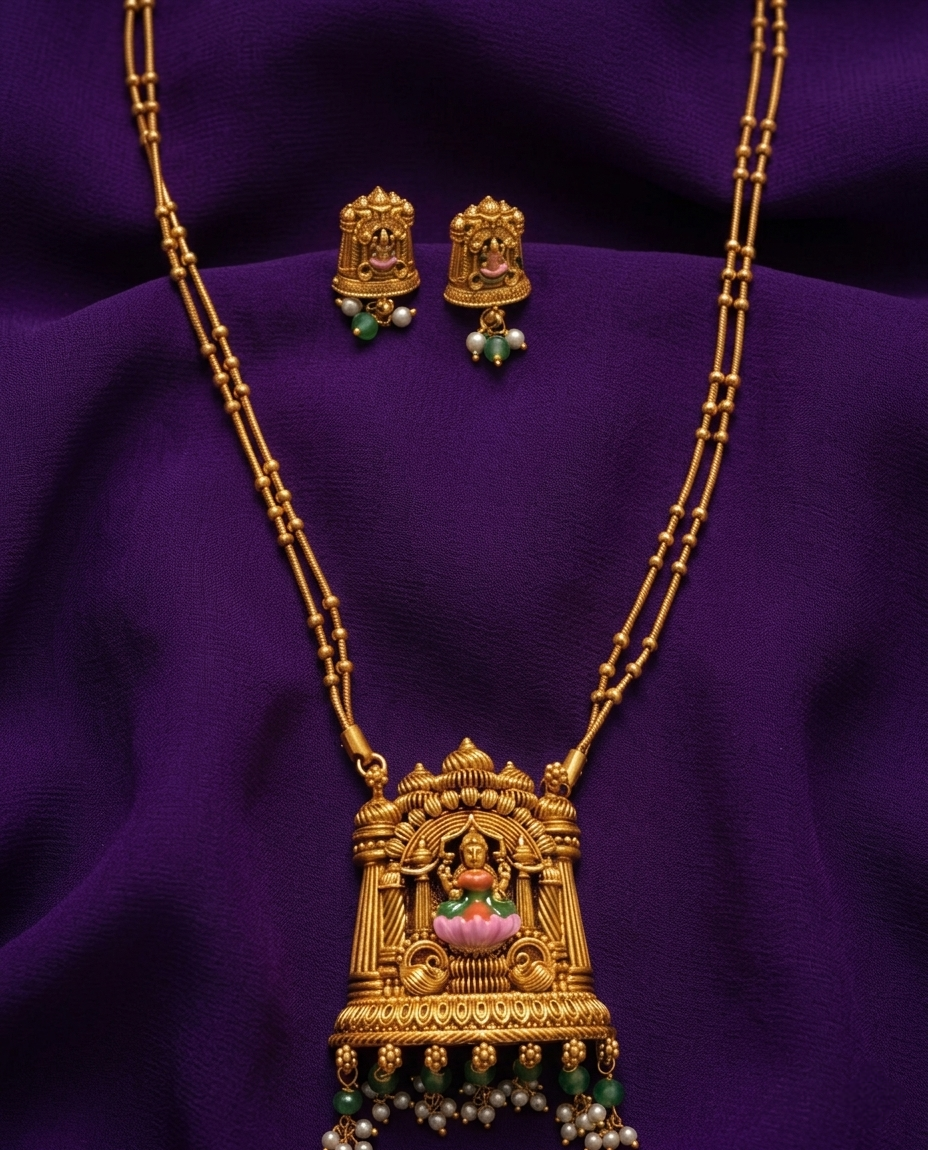 Enamel Lakshmi Pendant Mid-Long Necklace Set