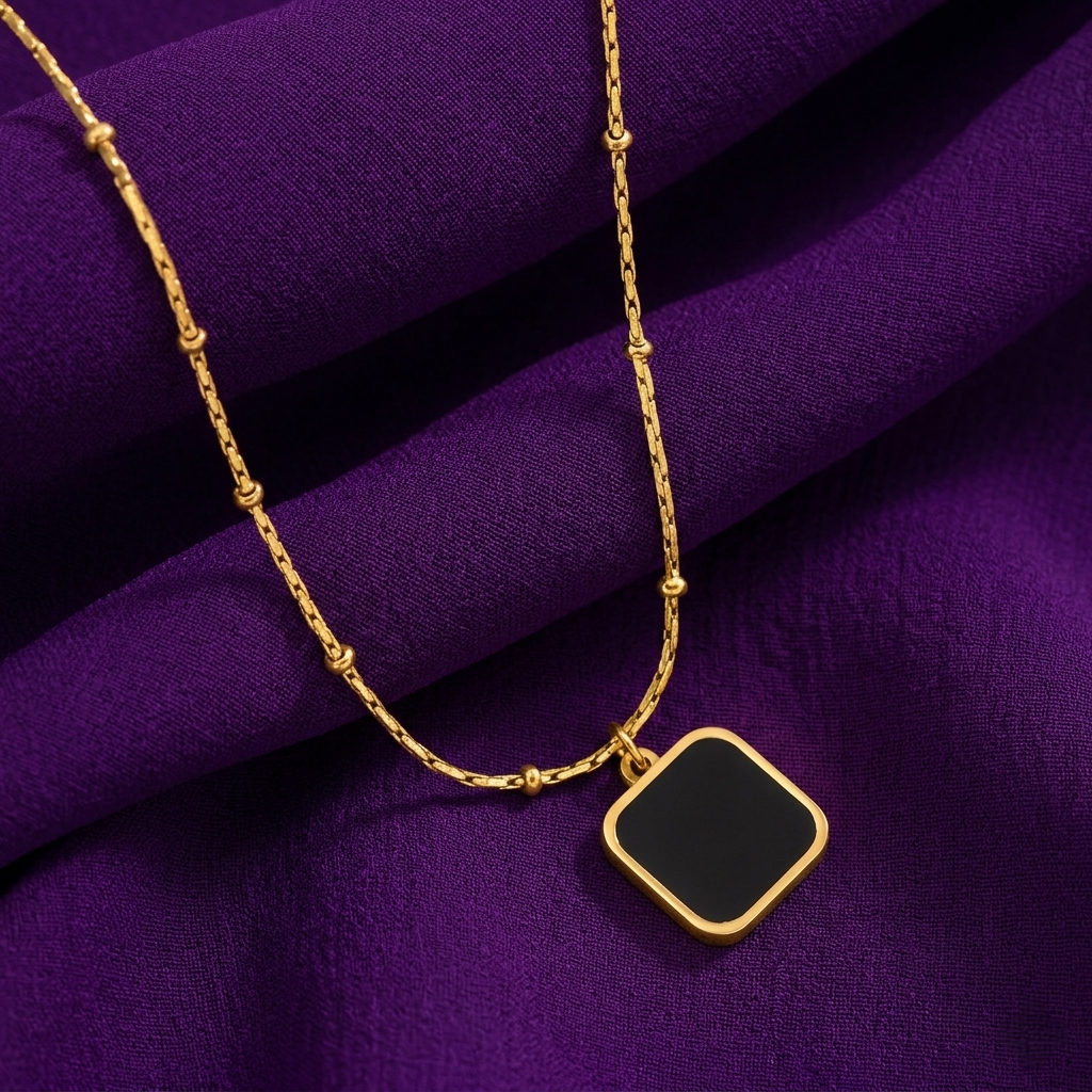 Black Geometric Design Gold-Plated Pendant