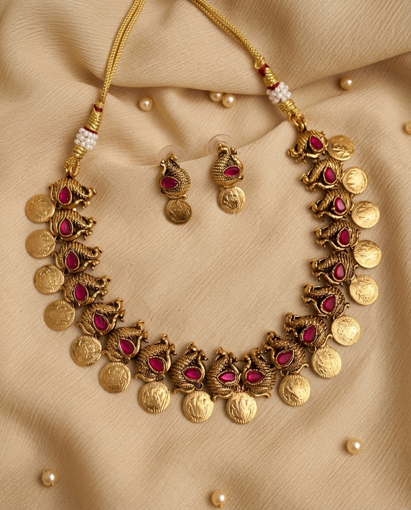 Antique Peacock Coin Necklace Set