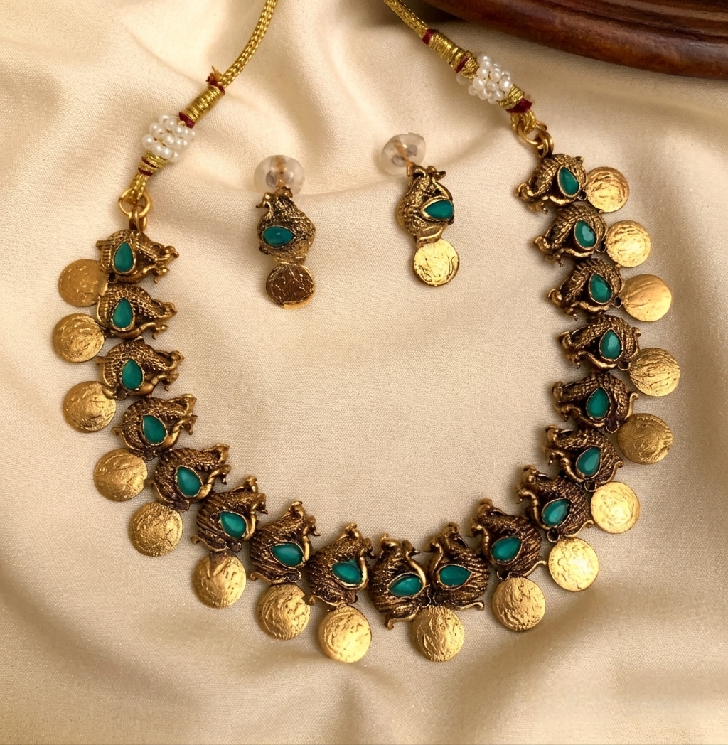 Antique Peacock Coin Necklace Set