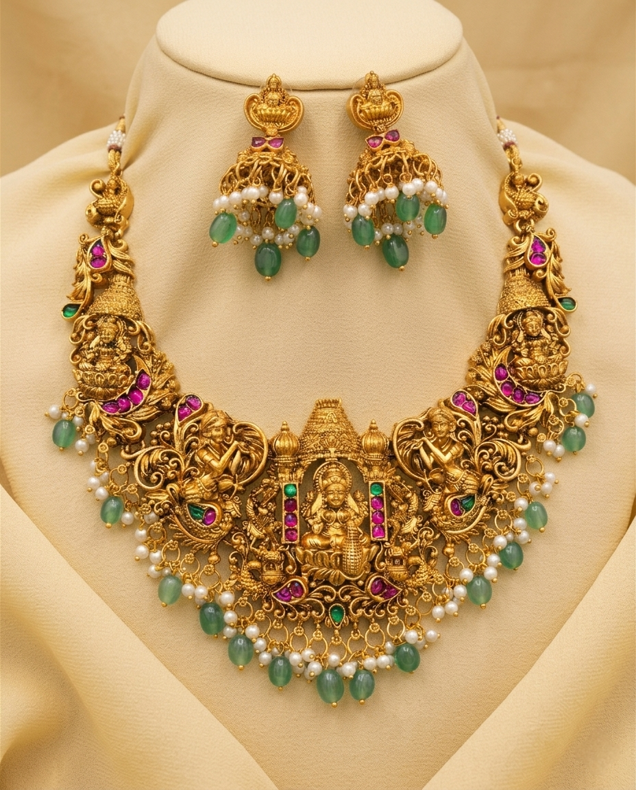 Royal Lakshmi Temple Statement Necklace Set