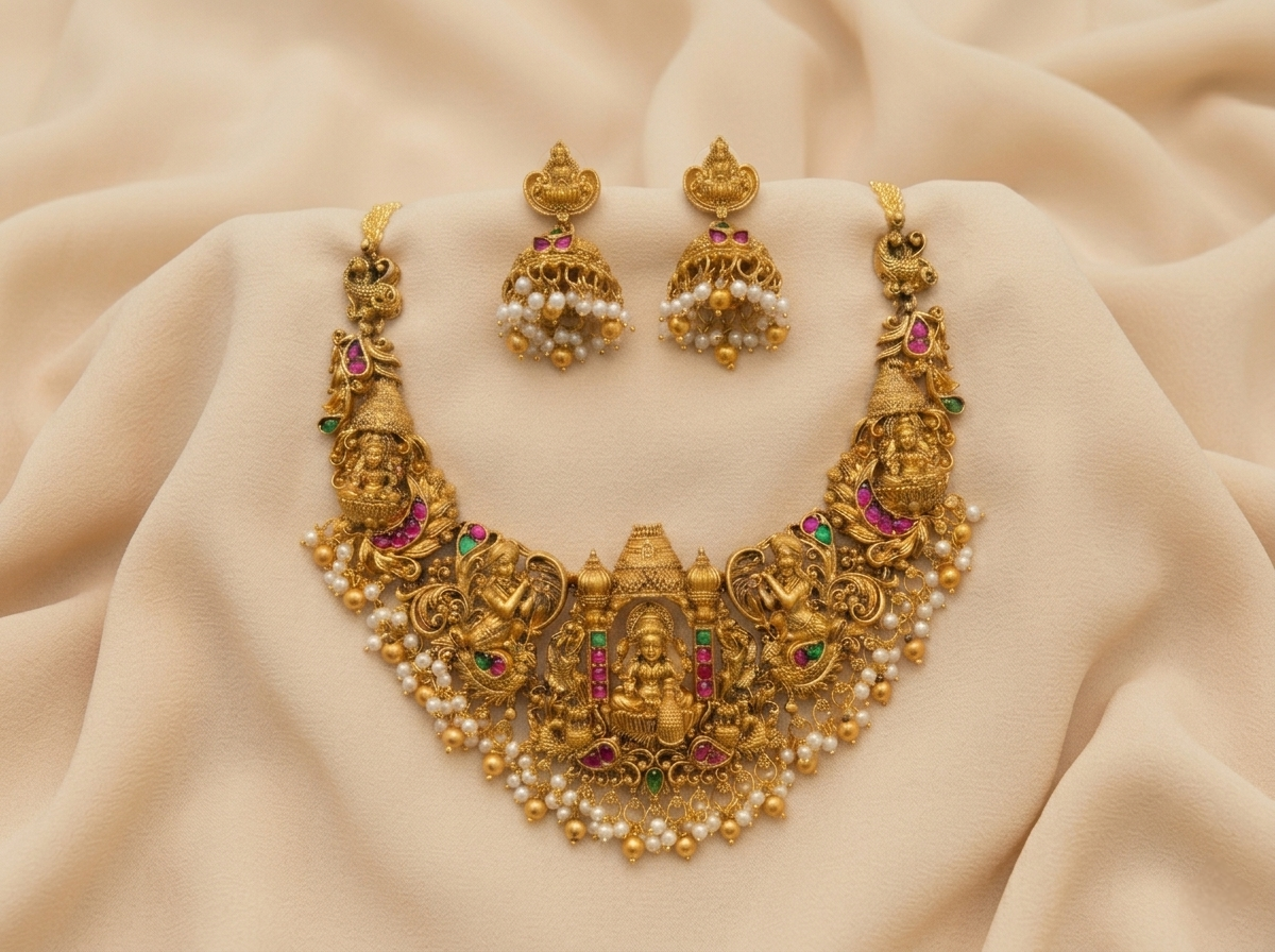 Royal Lakshmi Temple Statement Necklace Set