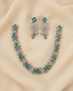 Square Stone American Diamond Necklace Set