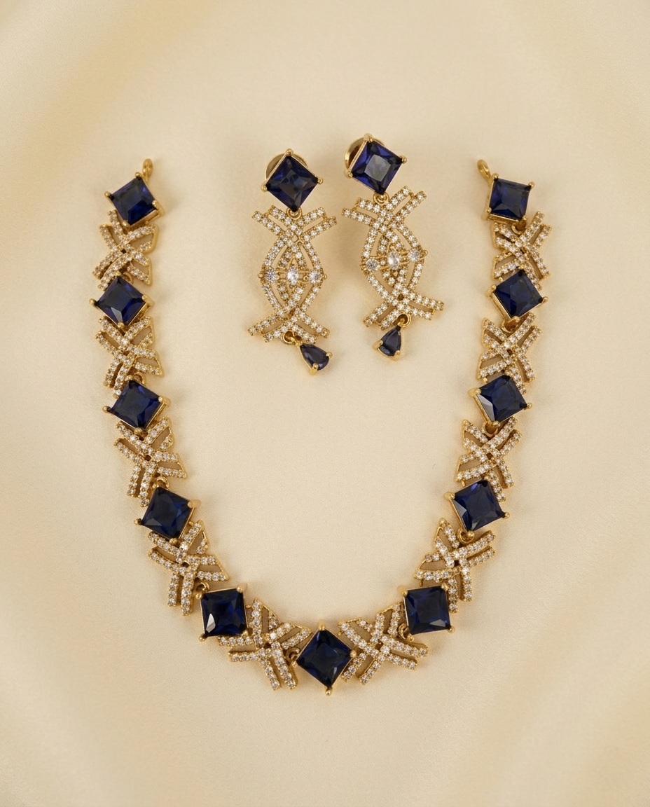 Square Stone American Diamond Necklace Set