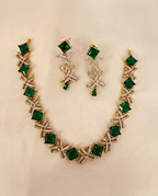 Square Stone American Diamond Necklace Set