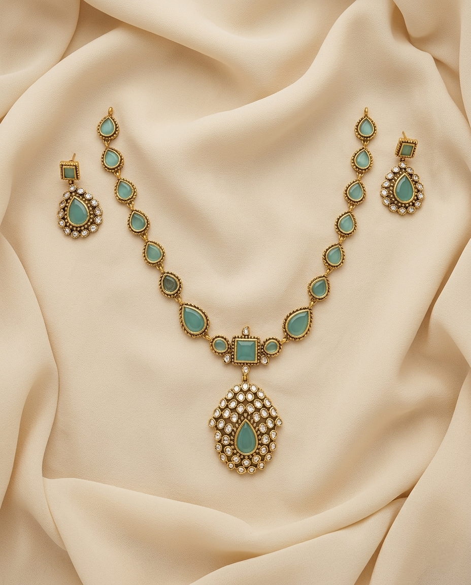 Elegant Blush Stone Pendant Necklace Set