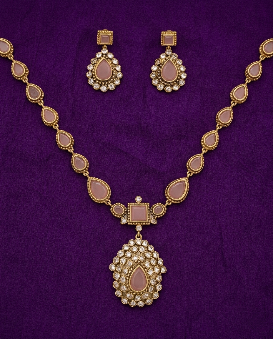 Elegant Blush Stone Pendant Necklace Set
