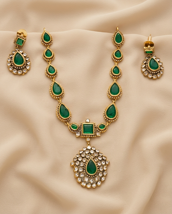 Elegant Blush Stone Pendant Necklace Set