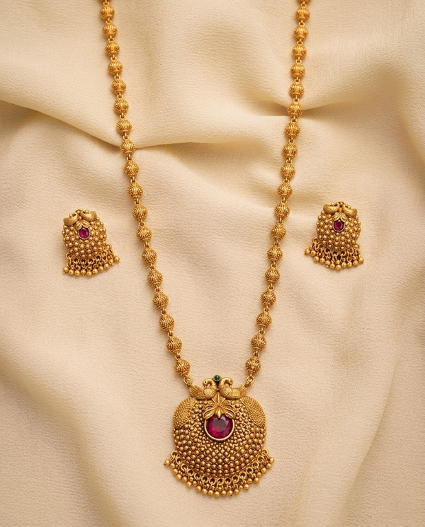 Antique Peacock Pendant Necklace Set