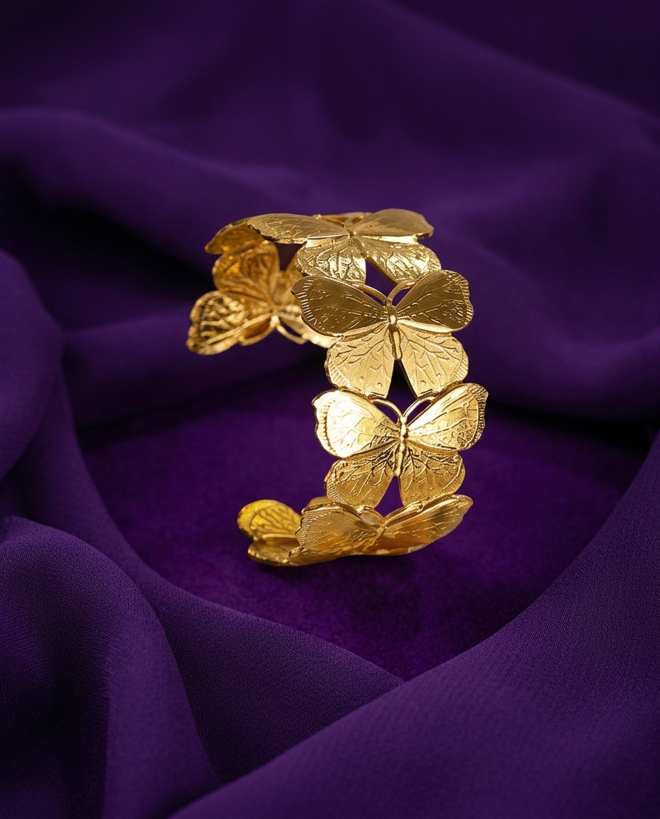 Gold-Plated Anti-Tarnish Stainless Steel Butterfly Cuff Bracelet