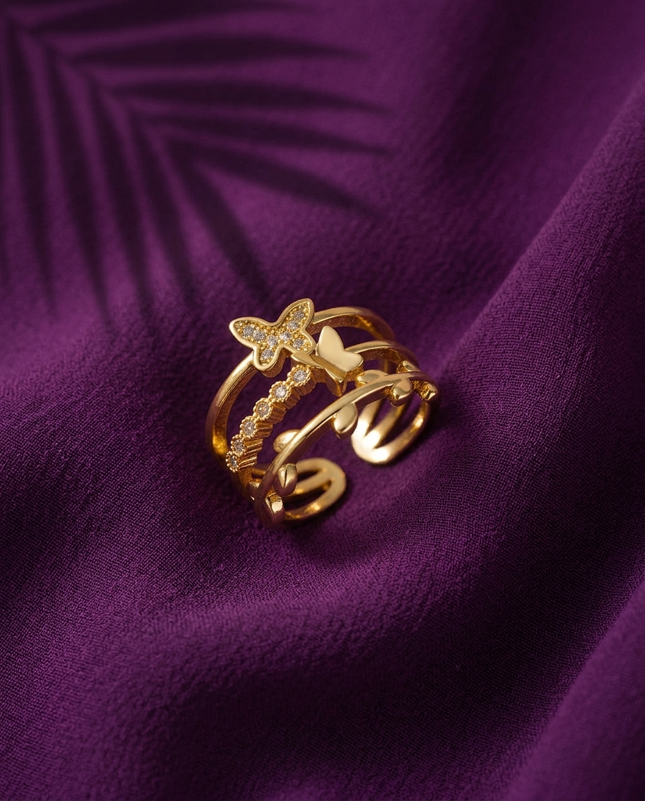 Gold-Plated Anti-Tarnish Stainless Steel Butterfly Adjustable Finger Ring
