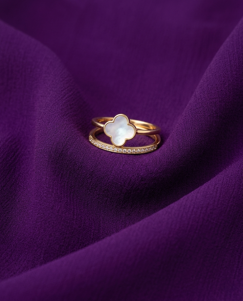 Gold-Plated Anti-Tarnish Stainless Steel Clover Adjustable Finger Ring