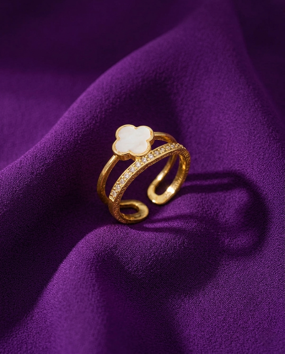 Gold-Plated Anti-Tarnish Stainless Steel Clover Adjustable Finger Ring