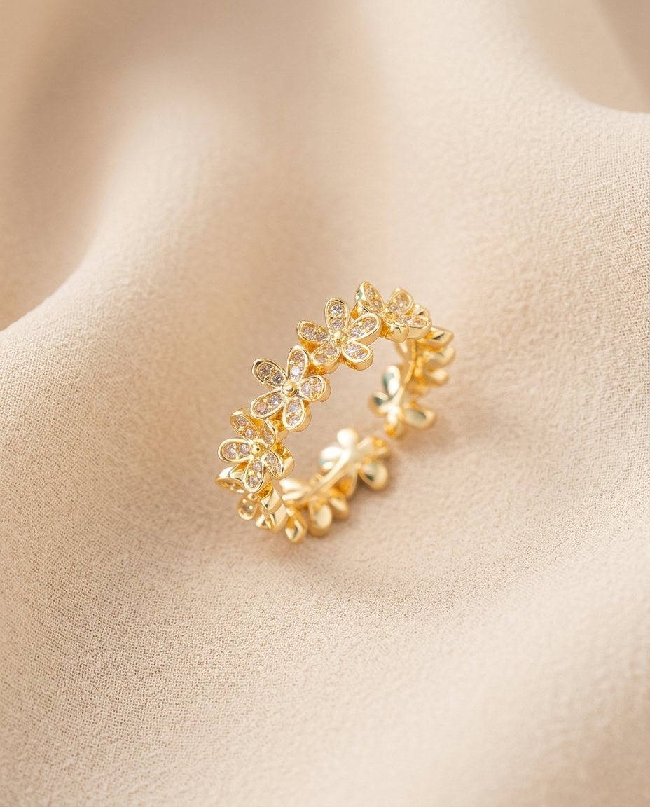 Floral American Diamond Open Ring