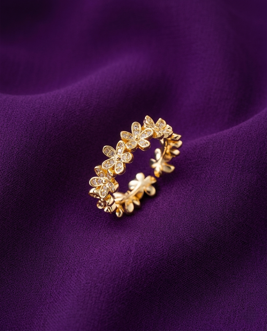 Floral American Diamond Open Ring