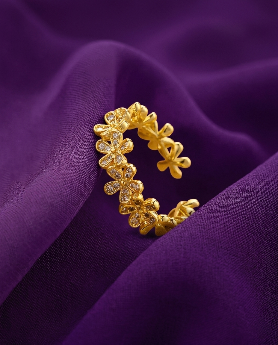 Floral American Diamond Open Ring