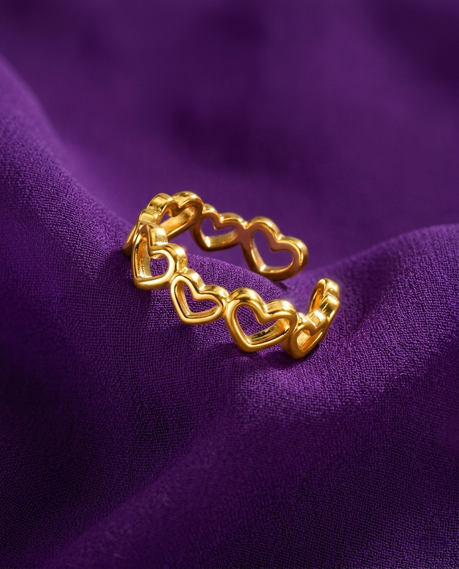 Gold-Plated Anti-Tarnish Stainless Steel Heart Adjustable Finger Ring