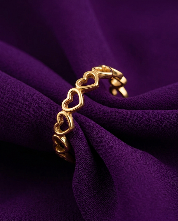 Gold-Plated Anti-Tarnish Stainless Steel Heart Adjustable Finger Ring