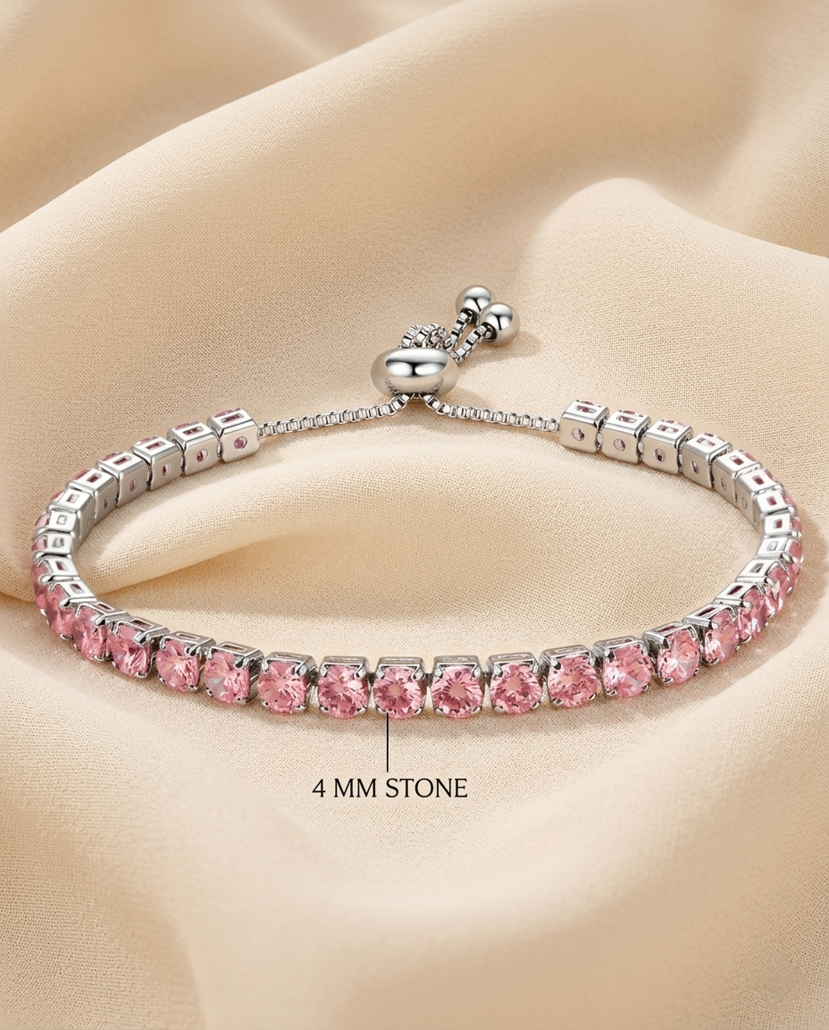 Silver-Plated Anti-Tarnish Pink Cubic Zirconia Tennis Bracelet