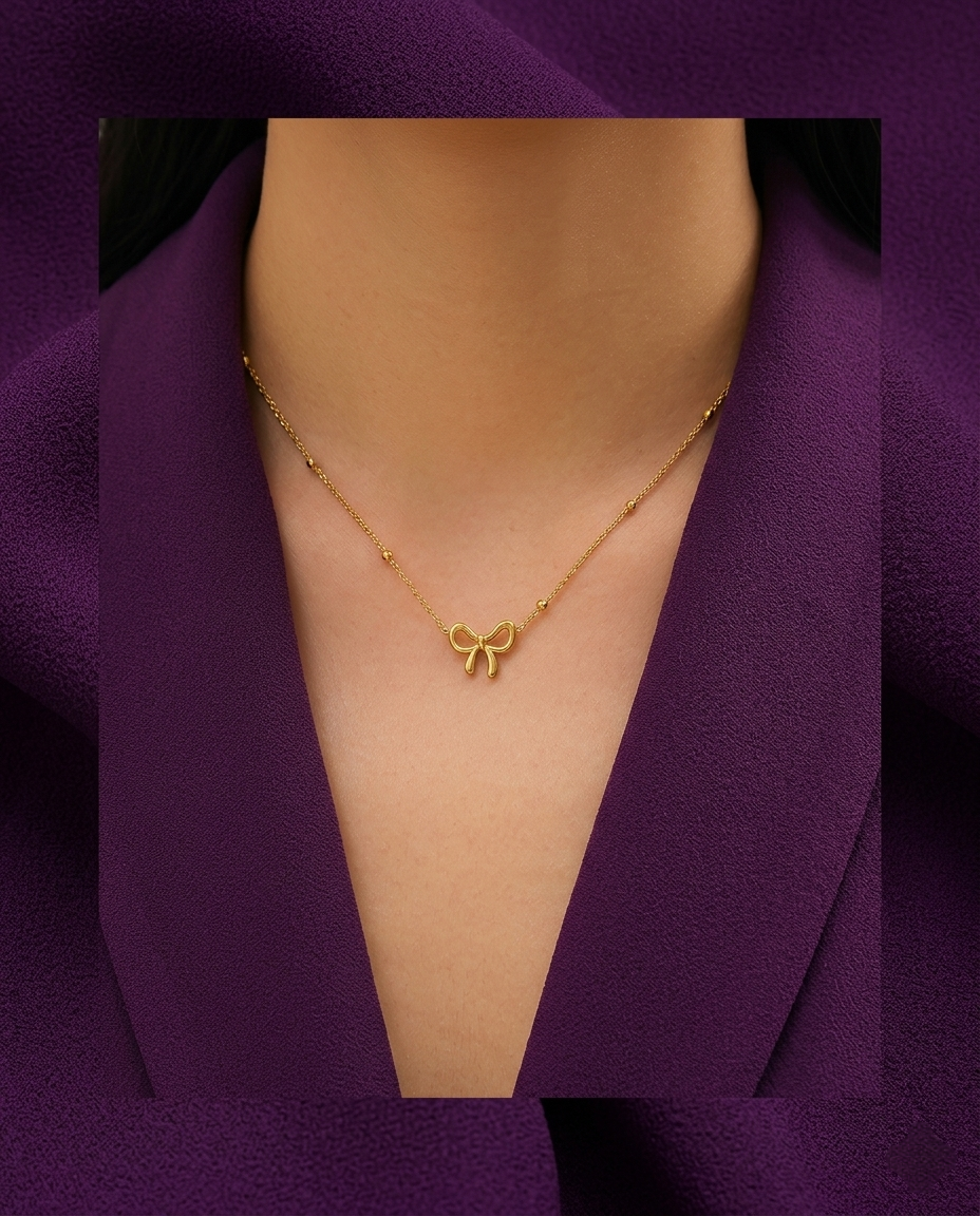 Gold-Plated Anti-Tarnish Infinity Bow Pendant