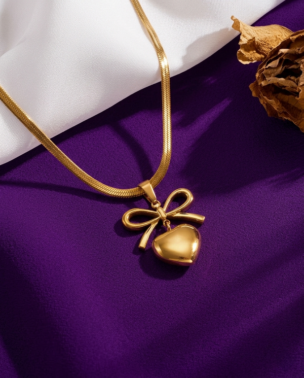 Gold-Plated Anti-Tarnish Bow Knot Heart Pendant