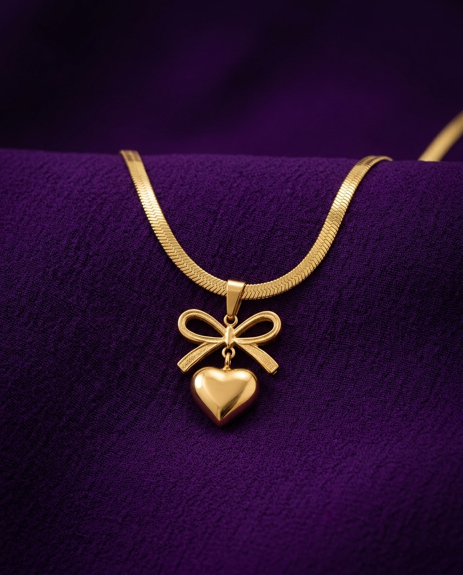 Gold-Plated Anti-Tarnish Bow Knot Heart Pendant