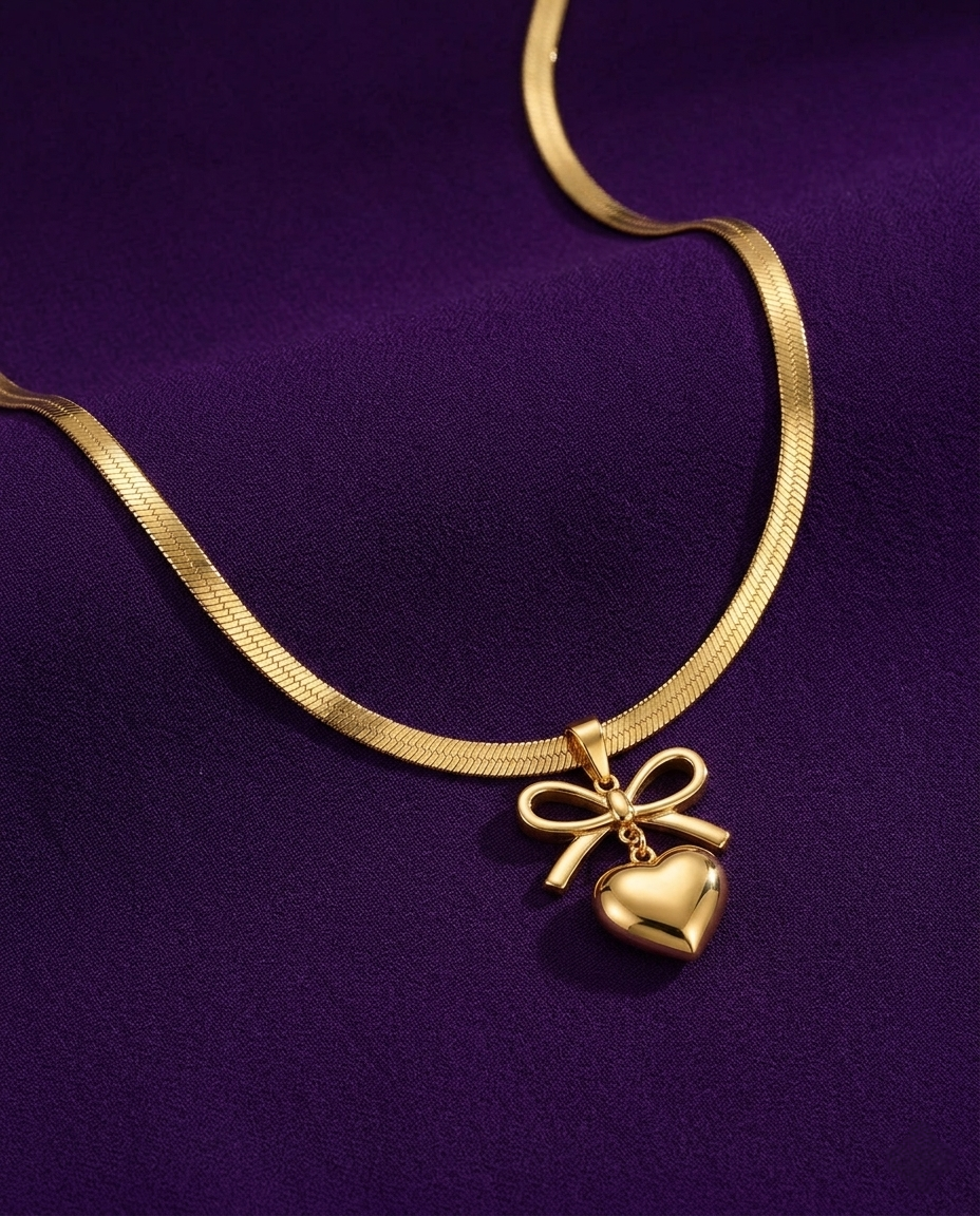 Gold-Plated Anti-Tarnish Bow Knot Heart Pendant