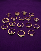 Exclusive American Diamond Studded Floral Gold-Plated Ring Set of 17 for Women