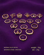 Exclusive American Diamond Studded Floral Gold-Plated Ring Set of 17 for Women