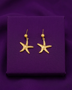 Stainless Steel Gold-Plated Star Design Drop Earrings