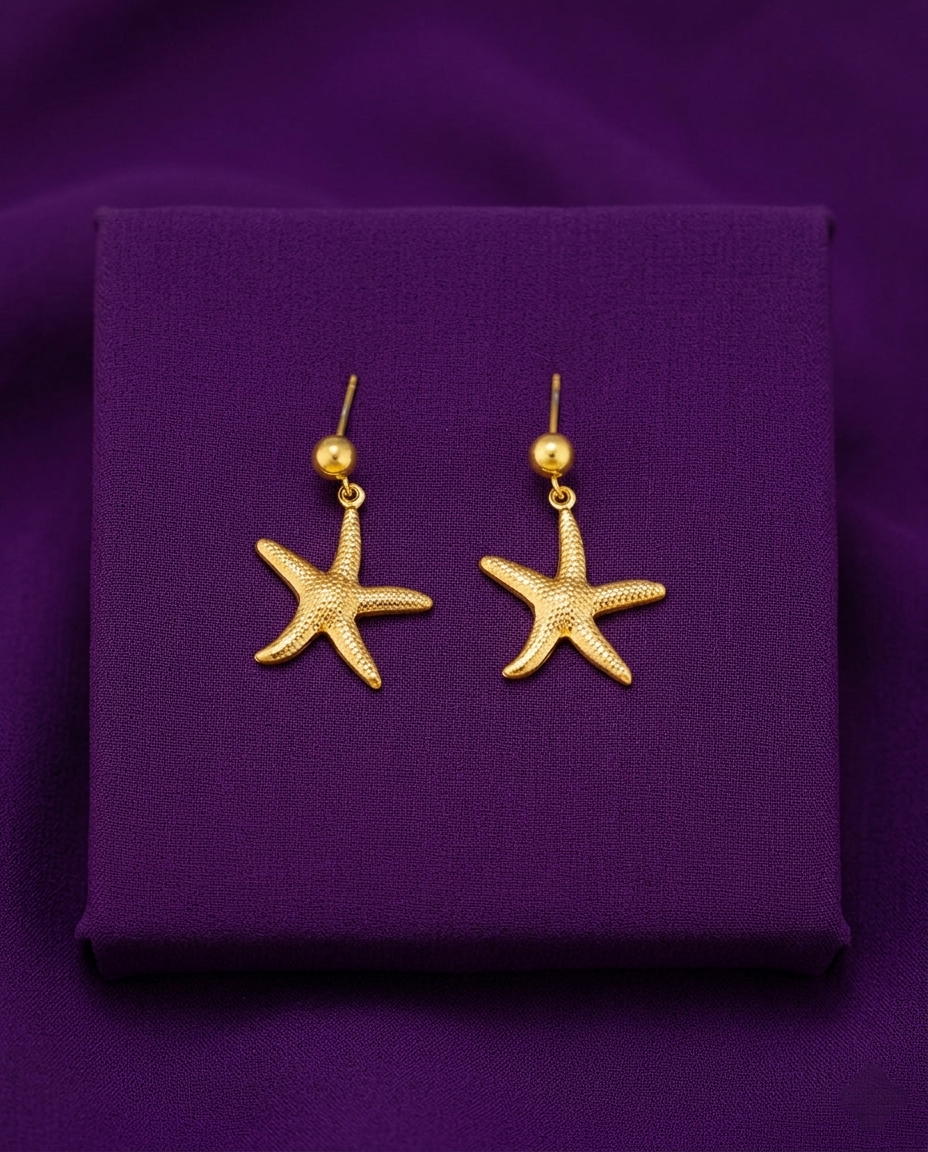 Stainless Steel Gold-Plated Star Design Drop Earrings