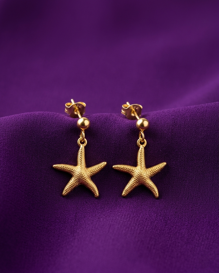Stainless Steel Gold-Plated Star Design Drop Earrings