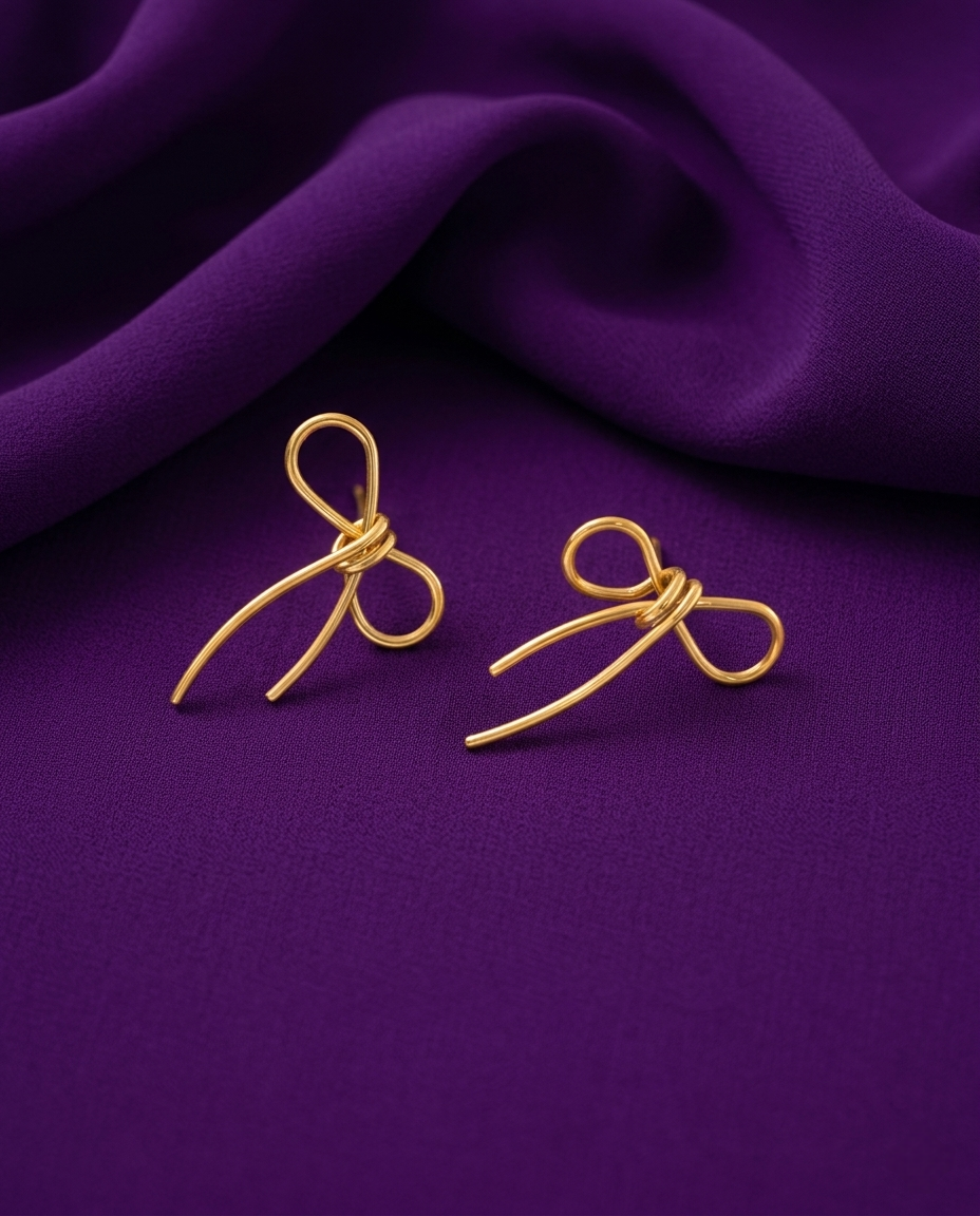 Gold-Plated Stainless Steel Anti-Tarnish Bow Drop Earrings