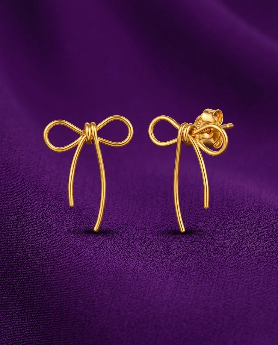 Gold-Plated Stainless Steel Anti-Tarnish Bow Drop Earrings