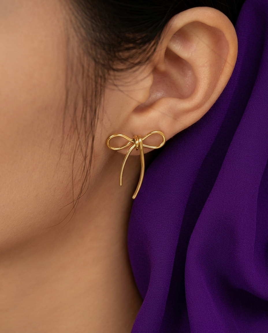 Gold-Plated Stainless Steel Anti-Tarnish Bow Drop Earrings
