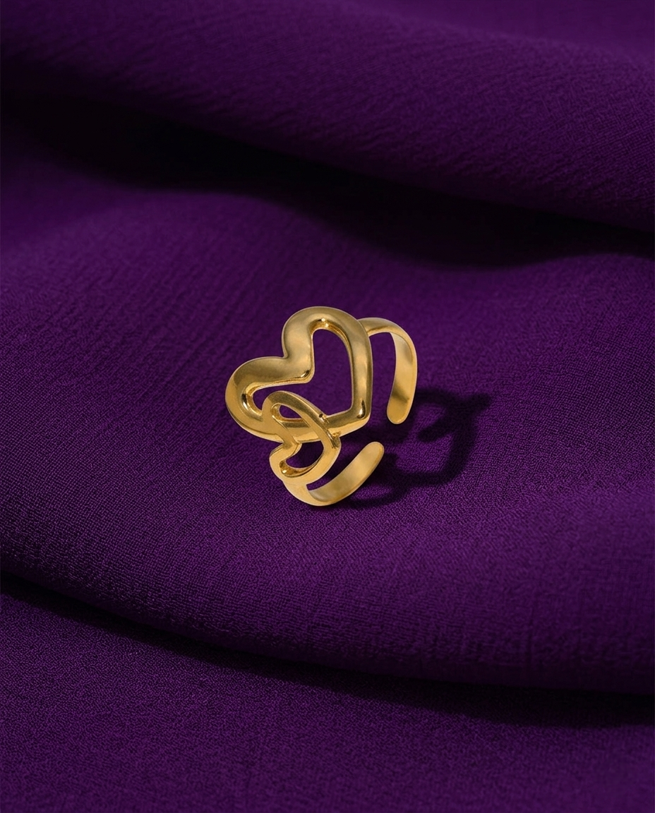 Gold-Plated Anti-Tarnish Stainless Steel Heart Adjustable Ring