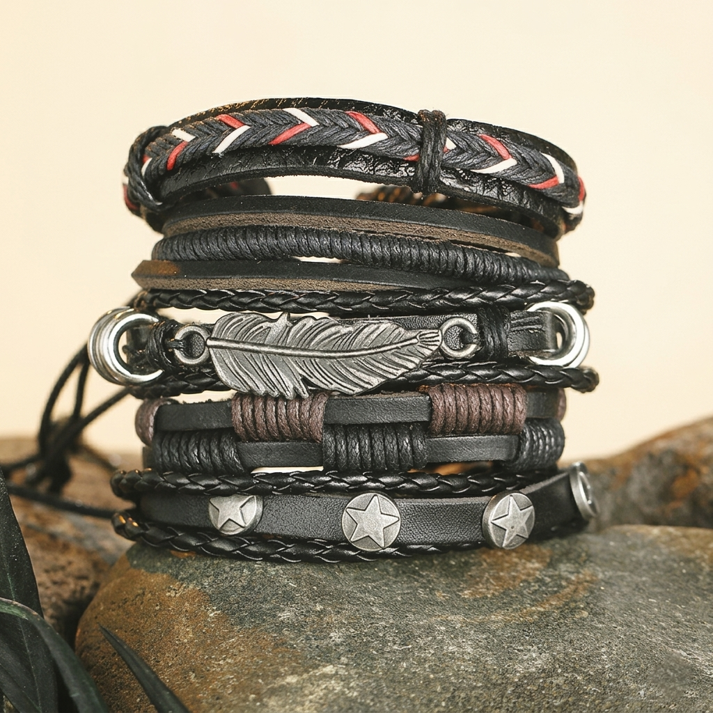 Black Multi-Strand Bracelet for Men
