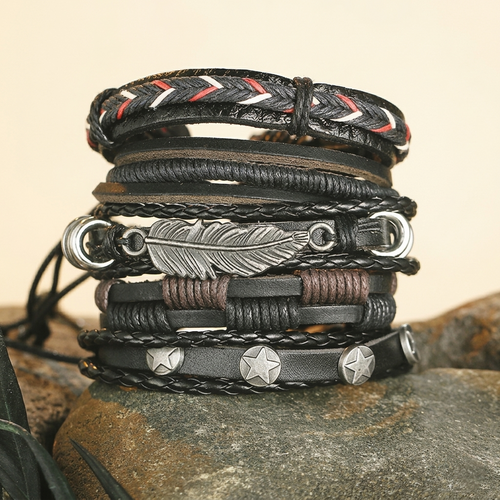Black Multi-Strand Bracelet for Men