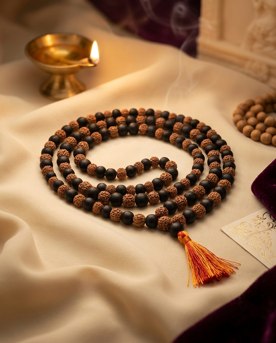 Original 8MM Karungali + Rudraksha Mala (108 Beads) – Lab Certified