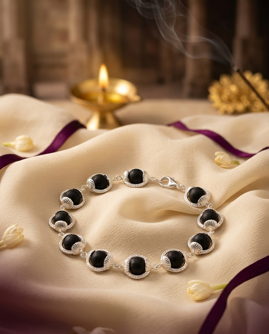 Original 8 MM German Silver Cap Karungali Unisex Bracelet (10 Beads) – Lab Certified