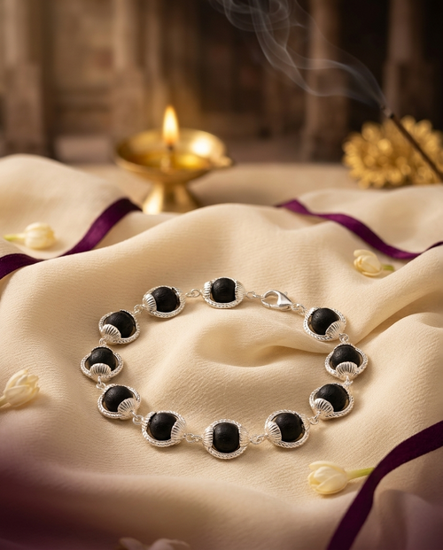 Original 8 MM German Silver Cap Karungali Unisex Bracelet (10 Beads) – Lab Certified - AE