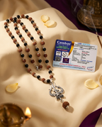 Original 7MM  German Silver Cap Karungali and Rudraksha Mala with Om locket, 54 Beads, Lab Certified