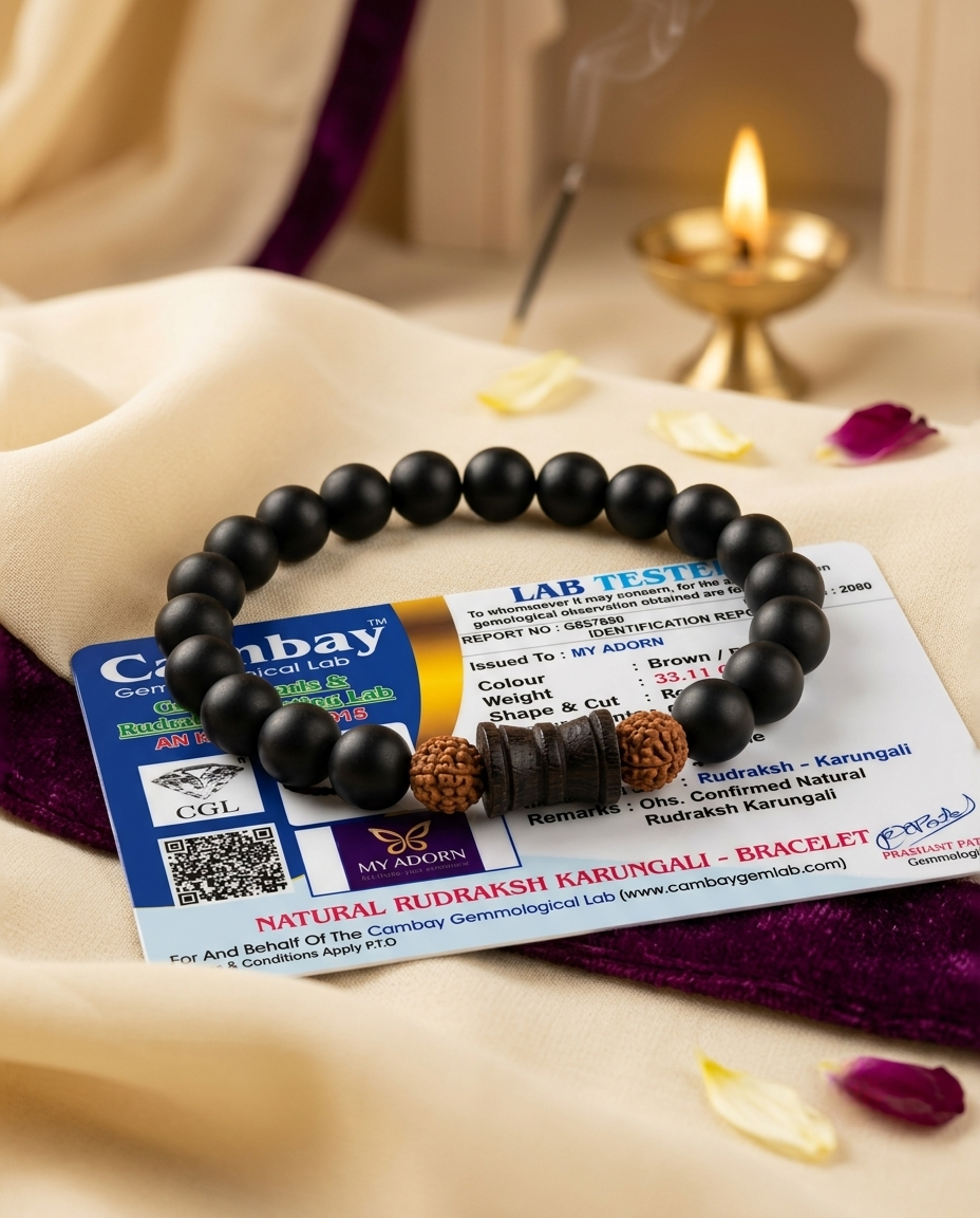 Original 8 MM Karungali Unisex Bracelet (24 Beads + 3) – Lab Certified