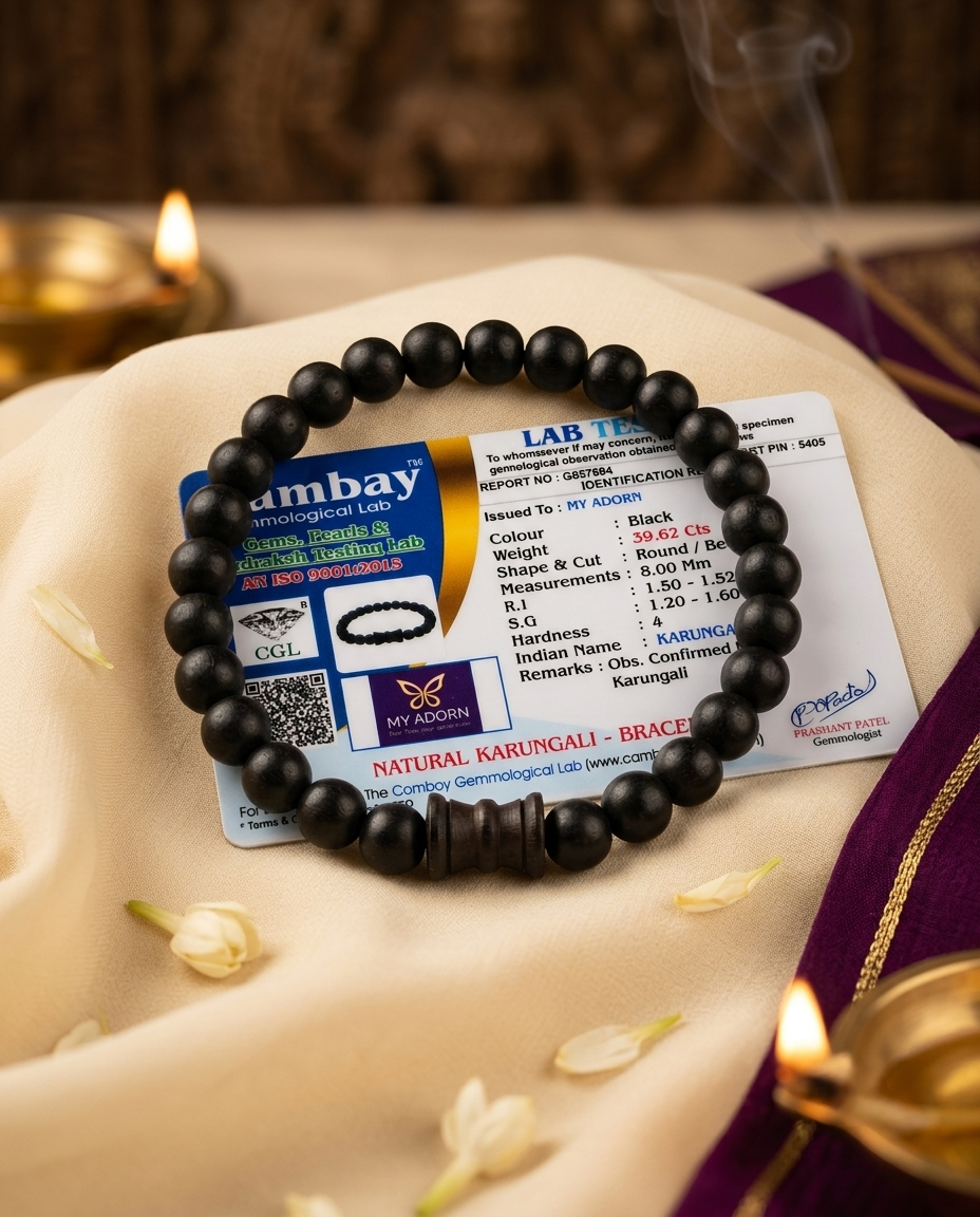Original 8 MM Karungali Unisex Bracelet (25 Beads + 1 Black Damru) – Lab Certified - AE