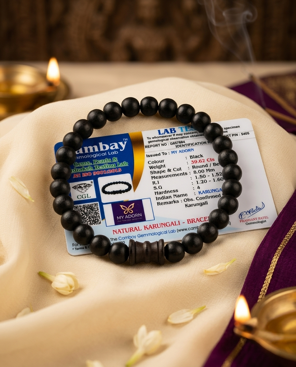 Original 8 MM Karungali Unisex Bracelet (25 Beads + 1 Black Damru) – Lab Certified - AE