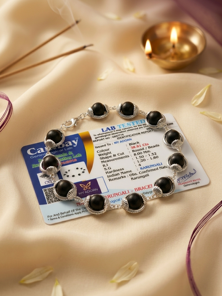 Original 8 MM German Silver Cap Karungali Unisex Bracelet (10 Beads) – Lab Certified
